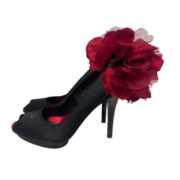 Beverly Feldman Women's Black Peep Toe Platforms 4.5in Heel Sz 8 (EU 38) - Picture 5 of 10